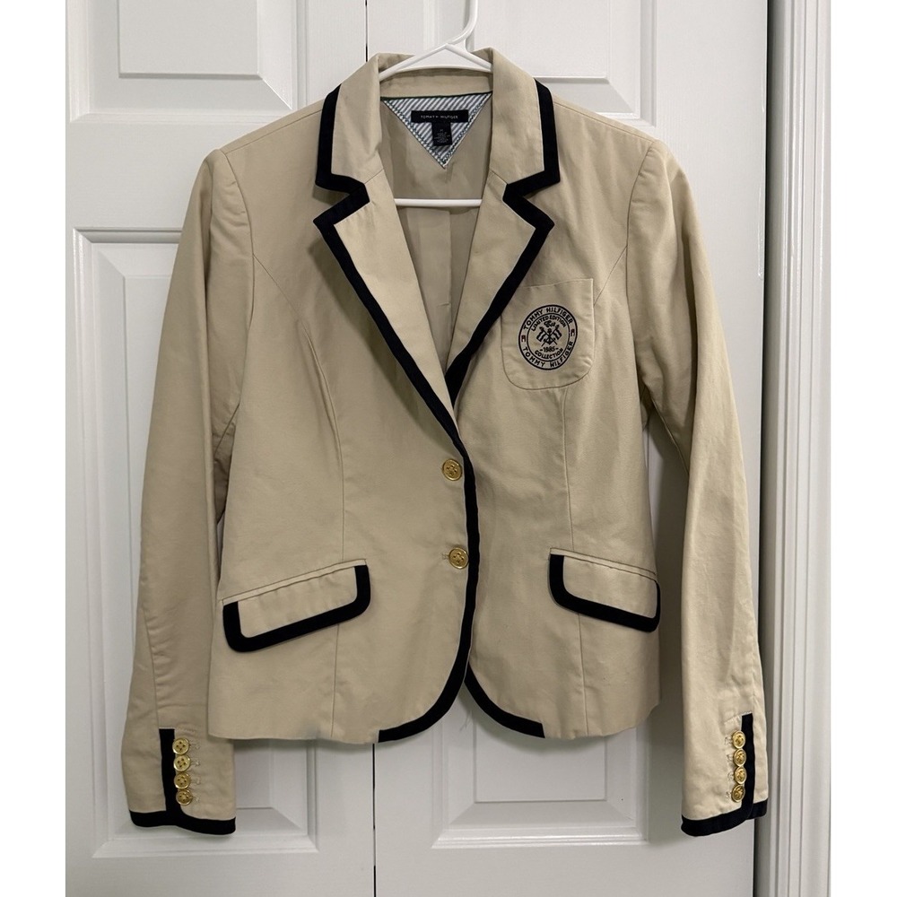 Women's Tommy Hilfiger Khaki Blazer Jacket 1985 Limited Edition Sz M Preppy